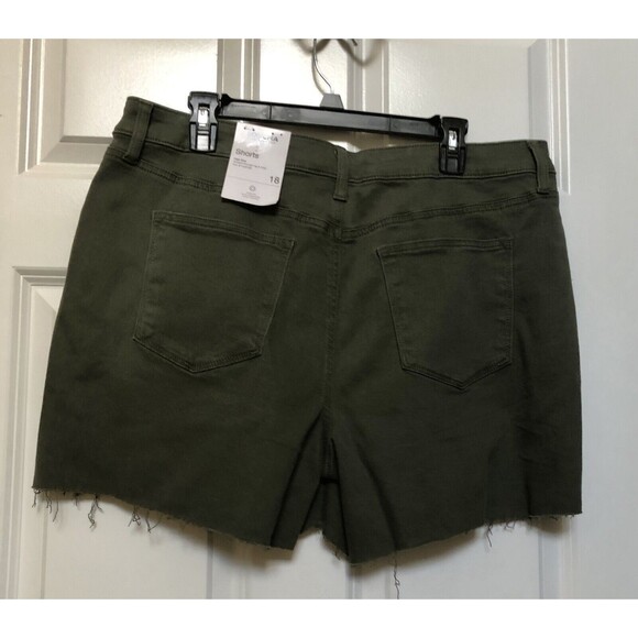 SONOMA WOMEN'S SHORTS HIGH RISE OLIVE GREEN DEMIN SIZE 12, 18 Distressed Hemline - Picture 6 of 8